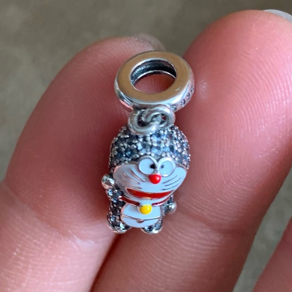 NWOT Doraemon "Stand By Me" Blue Kitty Cat Dangle Charm Pendant w/ CZ Silver - Picture 7 of 11